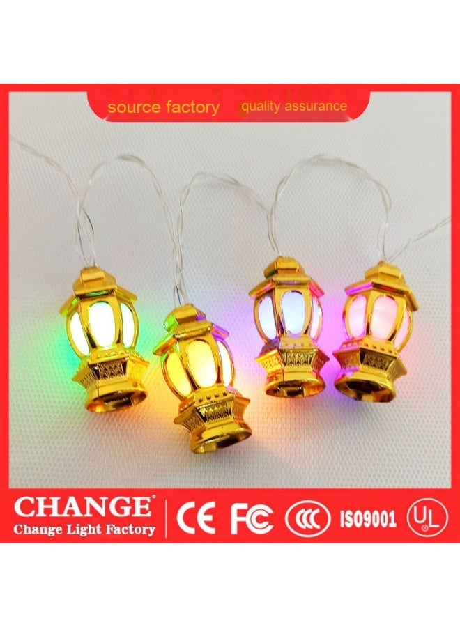 NIBEMINENT Ramadan Decorations Lantern Lights, 9.8 Ft 20 LEDs Lantern Metal String Lights Battery Operated Lights Ramadan Kareem Eid Al Adha Decoration for Home Eid Party Light 