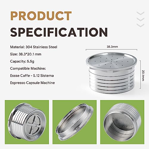 Sesama Reusable Coffee Capsules, Compatible with Essse Caffe S.12 St Machine - Refillable Stainless Steel Pods - Image 2