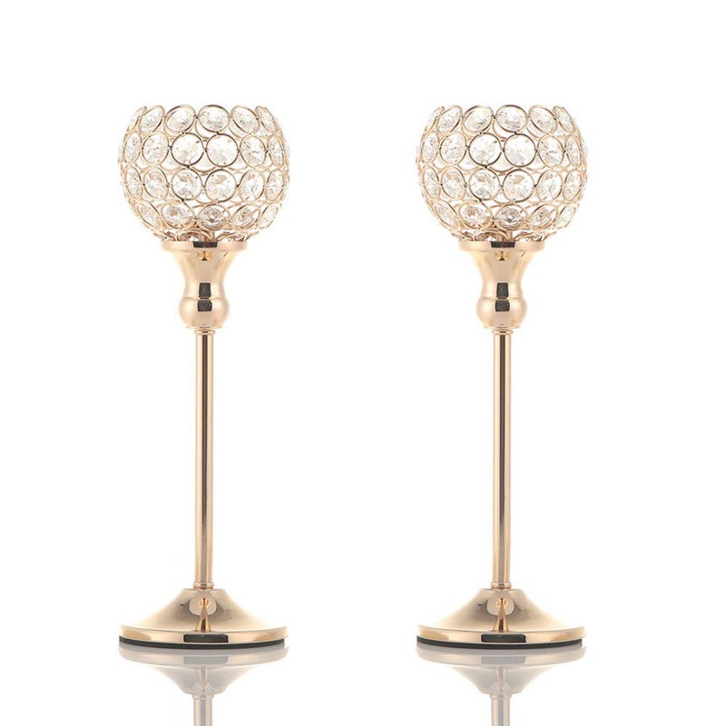 VINCIGANT Gold Crystal Candle Holders Set of 2 for Fireplace Coffee Table Mantle DecorWedding Home Halloween Decoration Centerpieces