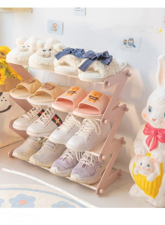 4 طبقات أنبوب معدني سهل الطي بأنبوب معدني منظم أحذية وردي اللون مقاوم للماء 47.5 × 46 × 19 سم - Image 1