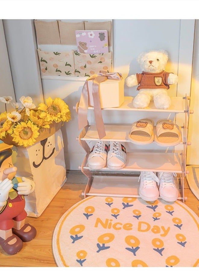 4 طبقات أنبوب معدني سهل الطي بأنبوب معدني منظم أحذية وردي اللون مقاوم للماء 47.5 × 46 × 19 سم - Image 2