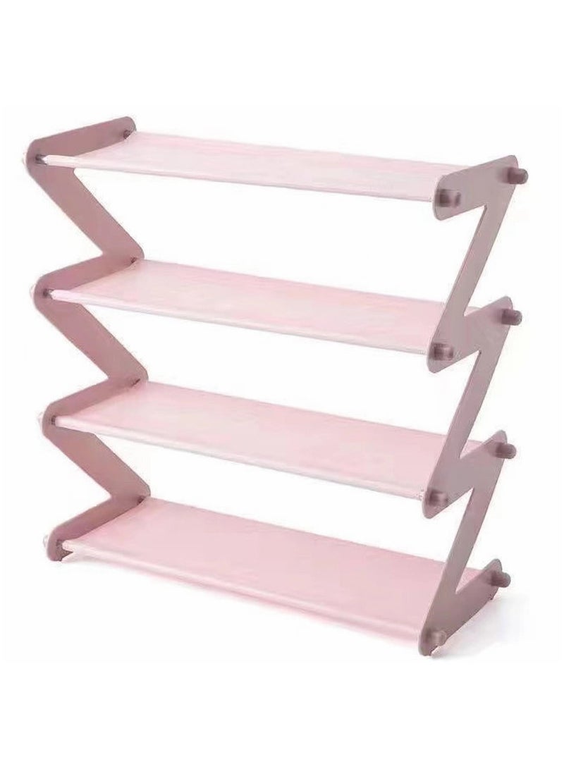 4 طبقات أنبوب معدني سهل الطي بأنبوب معدني منظم أحذية وردي اللون مقاوم للماء 47.5 × 46 × 19 سم - Image 3