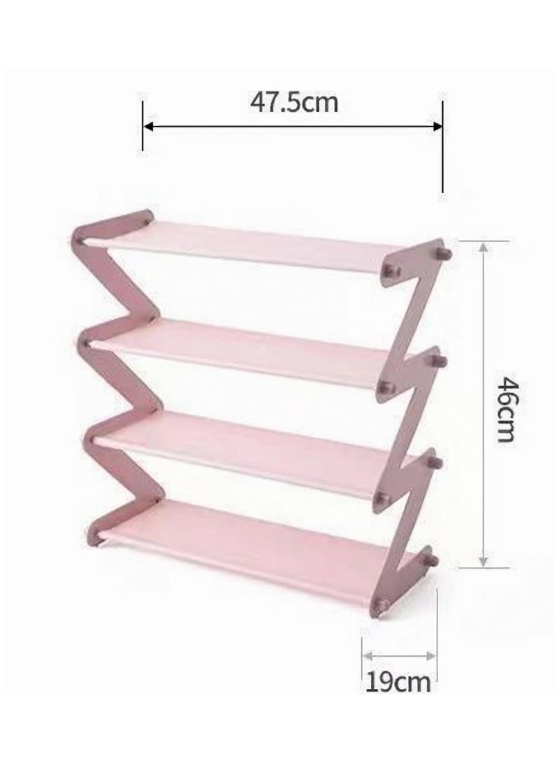 4 طبقات أنبوب معدني سهل الطي بأنبوب معدني منظم أحذية وردي اللون مقاوم للماء 47.5 × 46 × 19 سم - Image 5