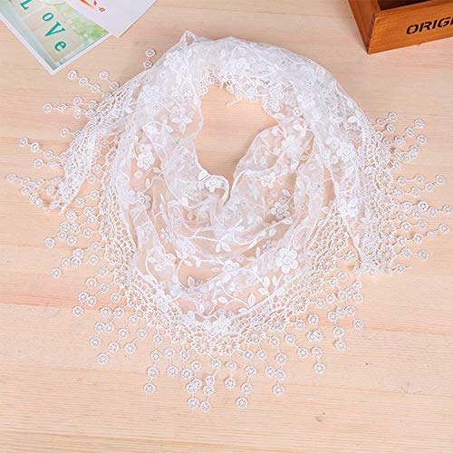 Cotchear Lace Scarf Floral Crochet Lightweight Tassel Sheer Wrap Scarves Shawl (White) - Image 2