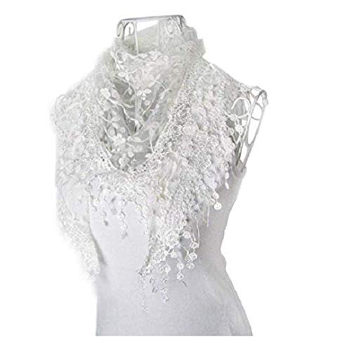 Cotchear Lace Scarf Floral Crochet Lightweight Tassel Sheer Wrap Scarves Shawl (White) - Image 5