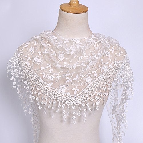 Cotchear Lace Scarf Floral Crochet Lightweight Tassel Sheer Wrap Scarves Shawl (White) - Image 4