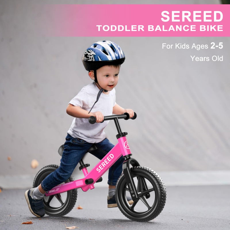 SEREED Toddler Balance Bike 2 Year Old, No Pedal Kids Toy Bike for 2-5 Years Old, Tool-Free Adjustment, Gift for 2-3 Boys Girls, Customize Plate with 3pcs Stickers (Rose Pink) - Image 4