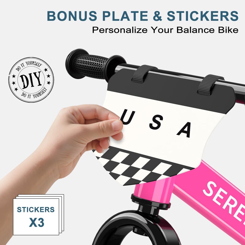 SEREED Toddler Balance Bike 2 Year Old, No Pedal Kids Toy Bike for 2-5 Years Old, Tool-Free Adjustment, Gift for 2-3 Boys Girls, Customize Plate with 3pcs Stickers (Rose Pink) - Image 2