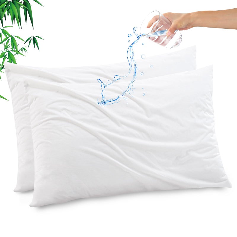 جو جرين Gogreen Bamboo Rayon Pillow Pillow Pillow Protector Cover Cover Cover Cover Cover Cover Cover Witch with Zipper Super Super Pillow Case with Zipper (2 packs Queen 20 "" x30 "" White) - Image 1