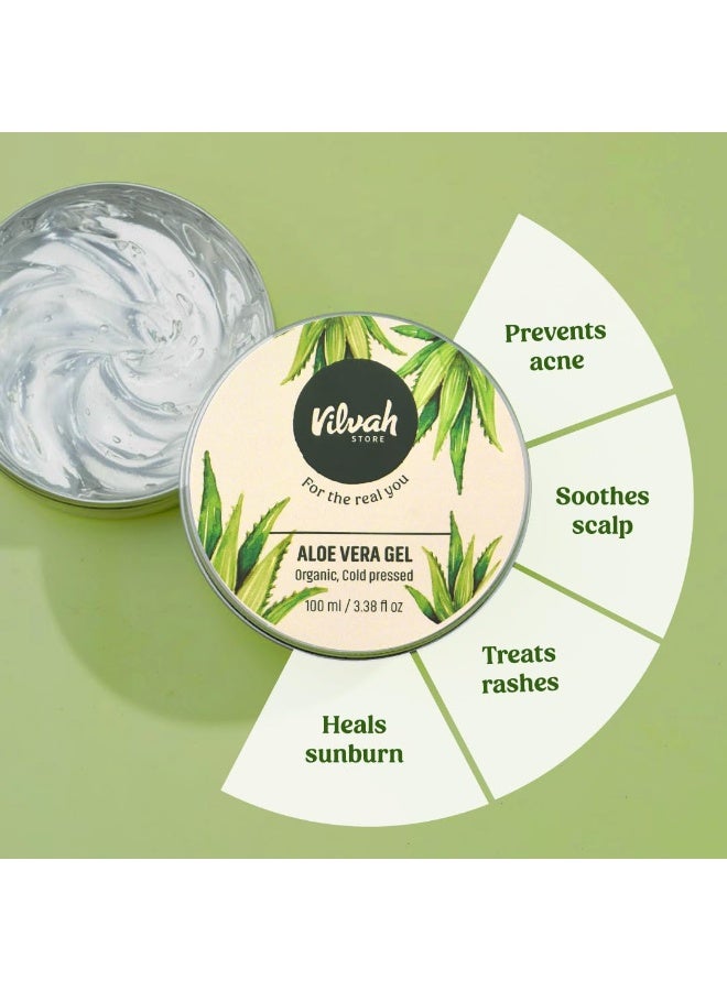 Vilvah Store Aloe Vera Gel with Pure Aloe Vera, Multipurpose Aloe Vera Gel for Skin, Face and Hair, Non-Sticky, Spreads Easily & Instantly Absorbs, All Skin Types, For Men & Women,100G (Pack of 1) - Image 4