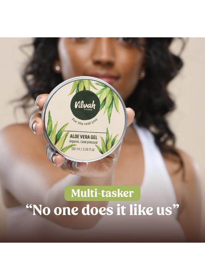 Vilvah Store Aloe Vera Gel with Pure Aloe Vera, Multipurpose Aloe Vera Gel for Skin, Face and Hair, Non-Sticky, Spreads Easily & Instantly Absorbs, All Skin Types, For Men & Women,100G (Pack of 1) - Image 2