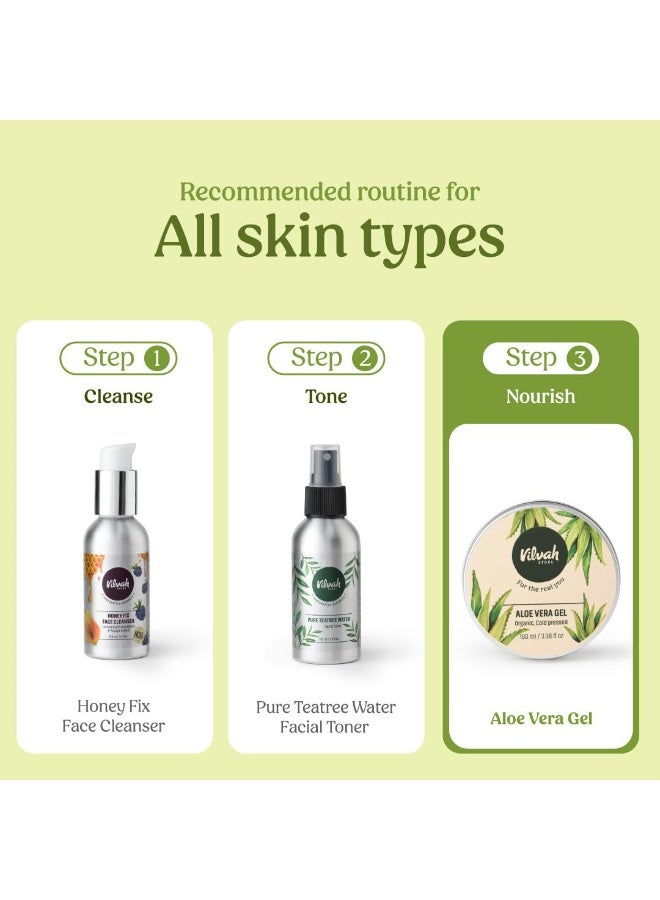 Vilvah Store Aloe Vera Gel with Pure Aloe Vera, Multipurpose Aloe Vera Gel for Skin, Face and Hair, Non-Sticky, Spreads Easily & Instantly Absorbs, All Skin Types, For Men & Women,100G (Pack of 1) - Image 5