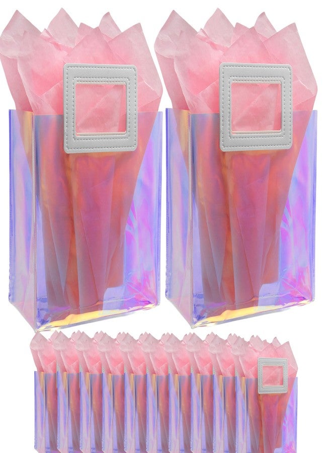 Caleihd 12PCS Holographic Clear Gift Bags with Tissue Paper, 7.9 * 7.1 * 3.9 inch with Handles,Treat Bags Goody Bags,for Christmas, Birthday Party, Weeding Gift Bags Party Supplies - Image 1