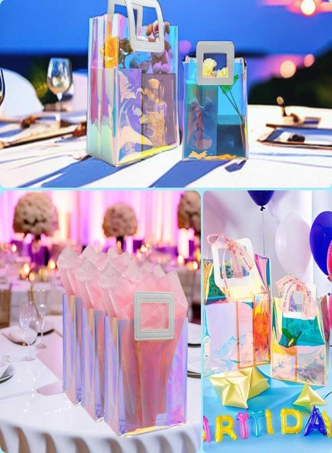 Caleihd 12PCS Holographic Clear Gift Bags with Tissue Paper, 7.9 * 7.1 * 3.9 inch with Handles,Treat Bags Goody Bags,for Christmas, Birthday Party, Weeding Gift Bags Party Supplies - Image 5