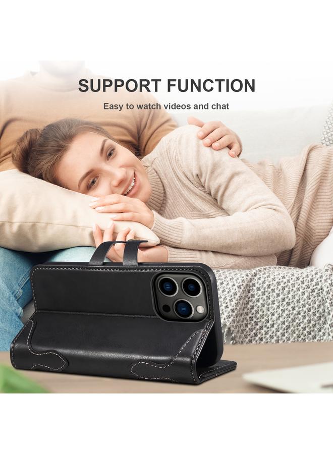 سوتين جراب هاتف جلدي بمشبك من جلد العجل لهاتف iPhone 14 Pro Max - Image 5