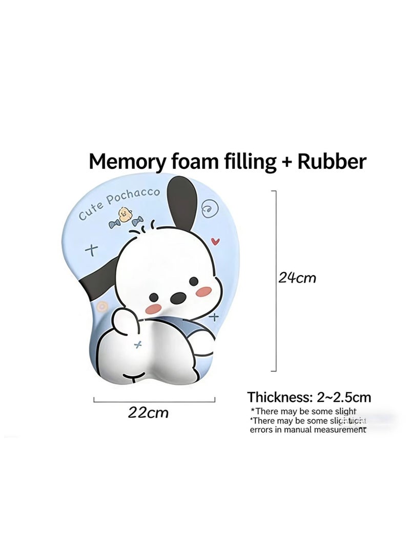 Ergonomic Mouse Pad with Wrist Support, Non-Slip Rubber Base Mousepad, for Home Office Gaming Working Computers Laptop, Easy Typing, Pain Relief, Memory Foam Rebound (Cute Puchacco) - Image 2