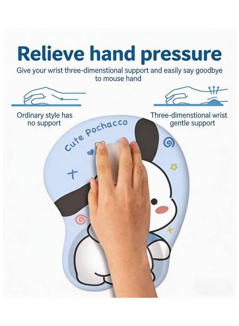 Ergonomic Mouse Pad with Wrist Support, Non-Slip Rubber Base Mousepad, for Home Office Gaming Working Computers Laptop, Easy Typing, Pain Relief, Memory Foam Rebound (Cute Puchacco) - Image 5