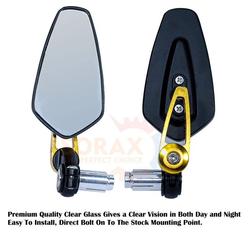 SORAX CNC Alloy Stylish Design 2-Version Mirror for Motorbike Rear view Side Handle Bar End Mirrors For All Universal Bikes (Left & Right, Pack of 2) (GOLD) - Image 4