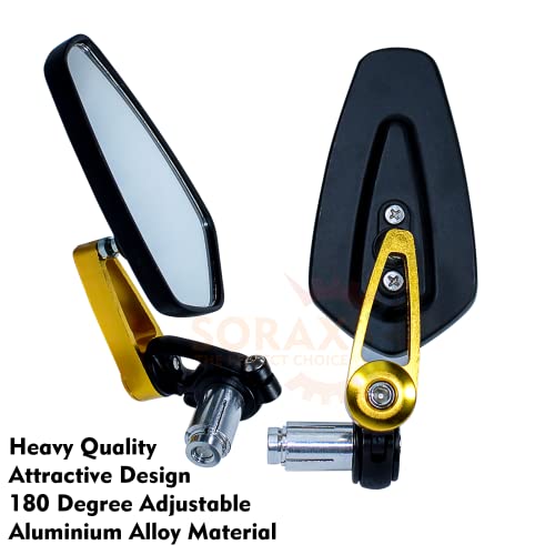 SORAX CNC Alloy Stylish Design 2-Version Mirror for Motorbike Rear view Side Handle Bar End Mirrors For All Universal Bikes (Left & Right, Pack of 2) (GOLD) - Image 2