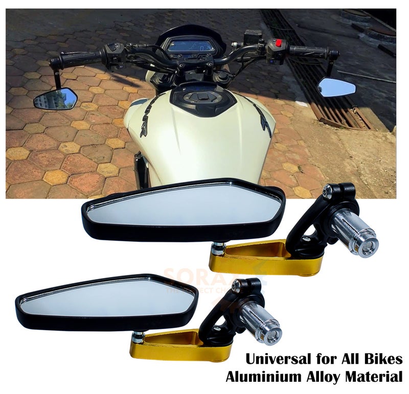 SORAX CNC Alloy Stylish Design 2-Version Mirror for Motorbike Rear view Side Handle Bar End Mirrors For All Universal Bikes (Left & Right, Pack of 2) (GOLD) - Image 3
