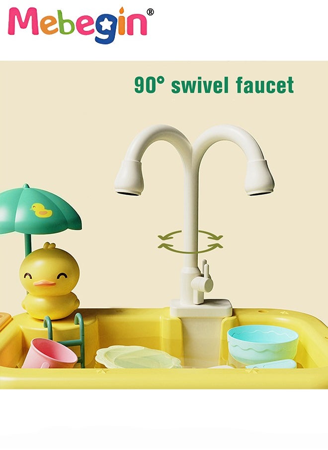 MEBEGIN 2 in 1 Toy Sink Playset, Large-capacity Play Sink with Running Water, Kitchen Sink Toys with Upgraded Faucet, Pretend Kitchen Playset with Rich Accessories, Kids Role Play Dishwasher Toy, Creative Duck Fishing Toys, Ideal Gift for Kids Aged 3+  - Image 4