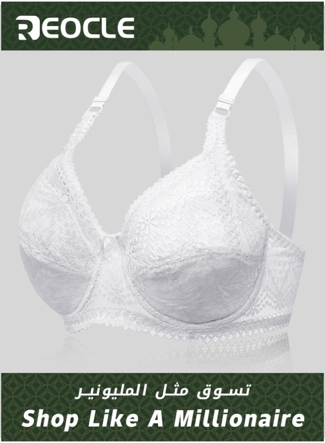 REOCLE Women's Bra Full-Coverage Lace Bra with Underwire Cups Push Up Plus Size Bra Thin Bra Comfort Sheer Balconette Bra - Image 1