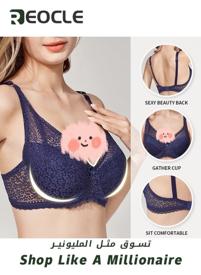 REOCLE Women's Bra Full-Coverage Lace Bra with Underwire Cups Push Up Plus Size Bra Thin Bra Comfort Sheer Balconette Bra - Image 4