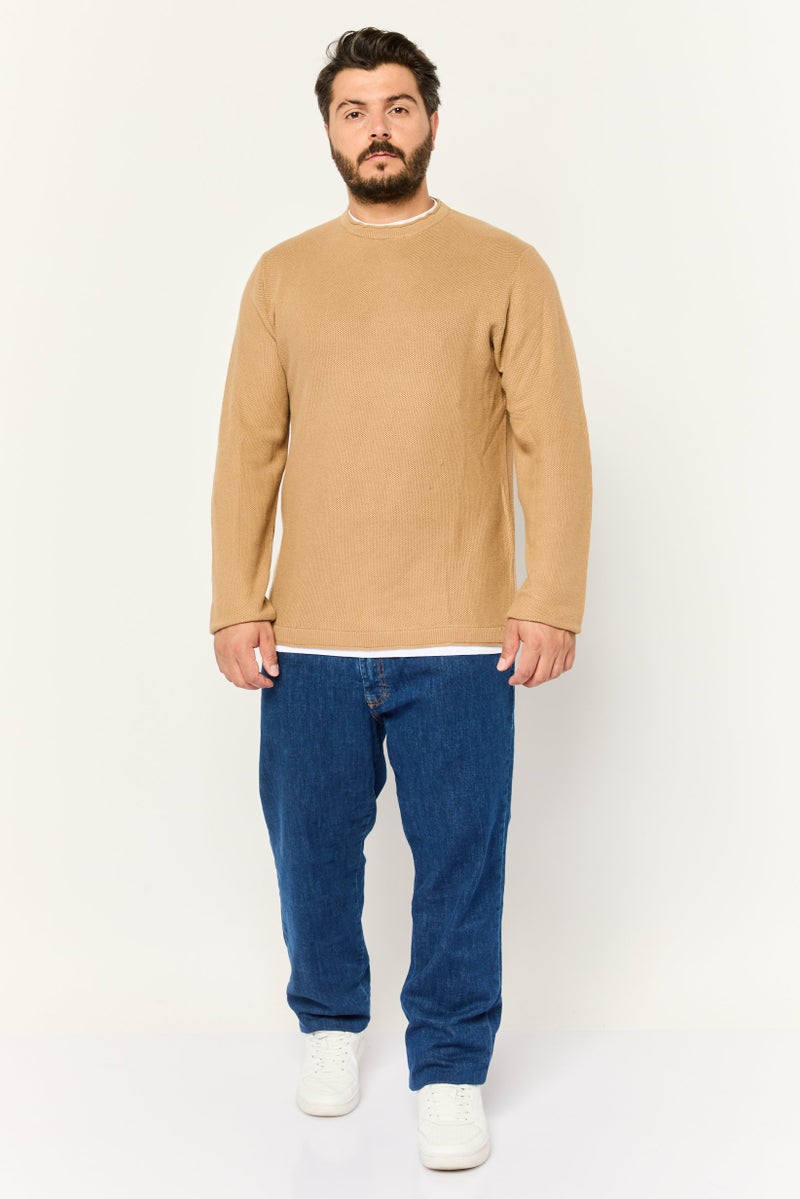 Sorbino Men Crew Neck Textured Long Sleeves Sweatshirt, Brown - Image 2