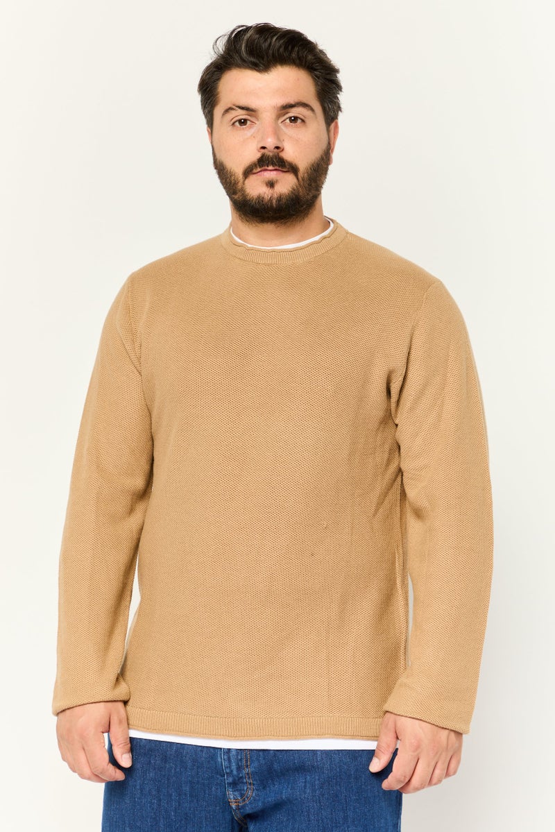 Sorbino Men Crew Neck Textured Long Sleeves Sweatshirt, Brown - Image 1