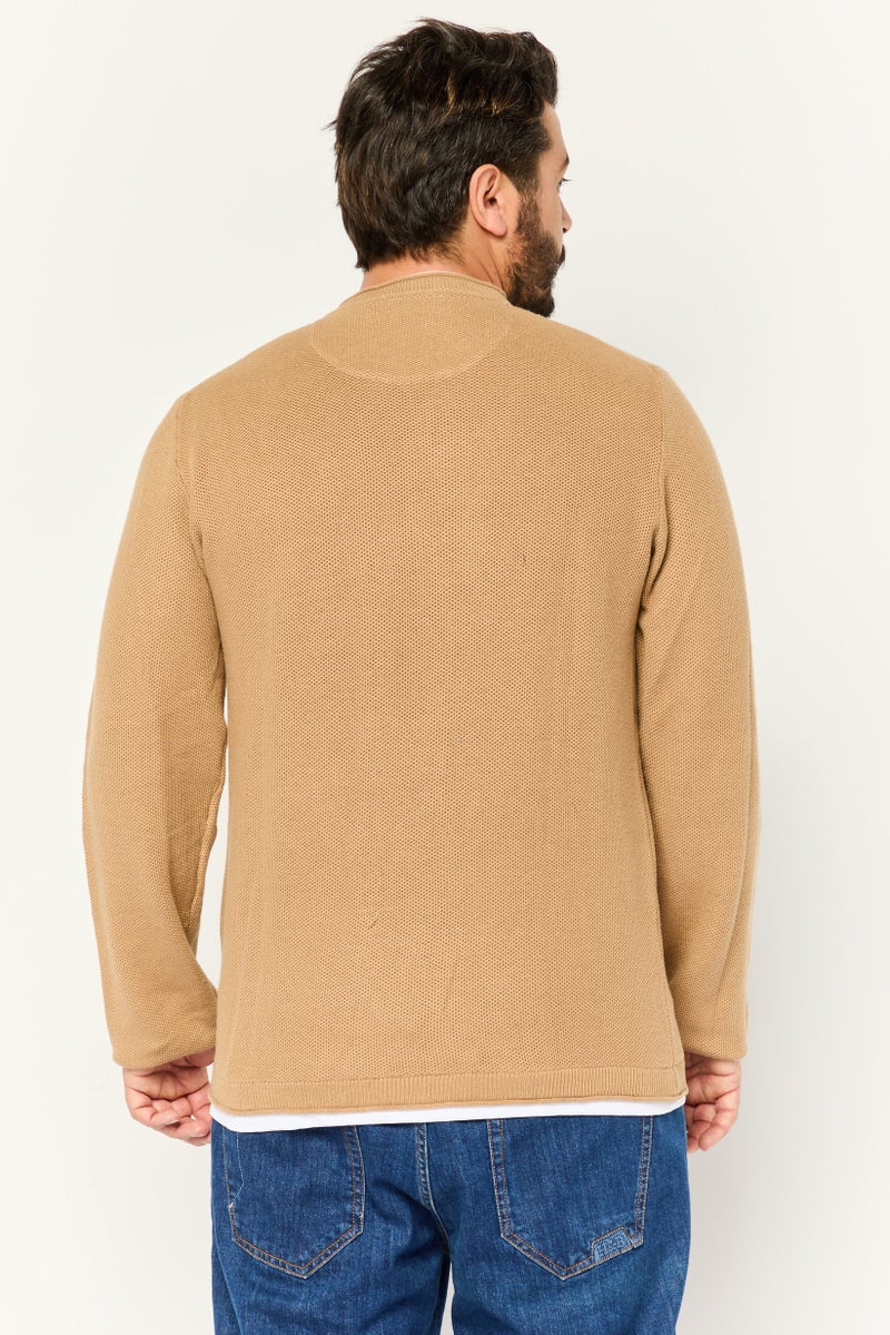 Sorbino Men Crew Neck Textured Long Sleeves Sweatshirt, Brown - Image 4