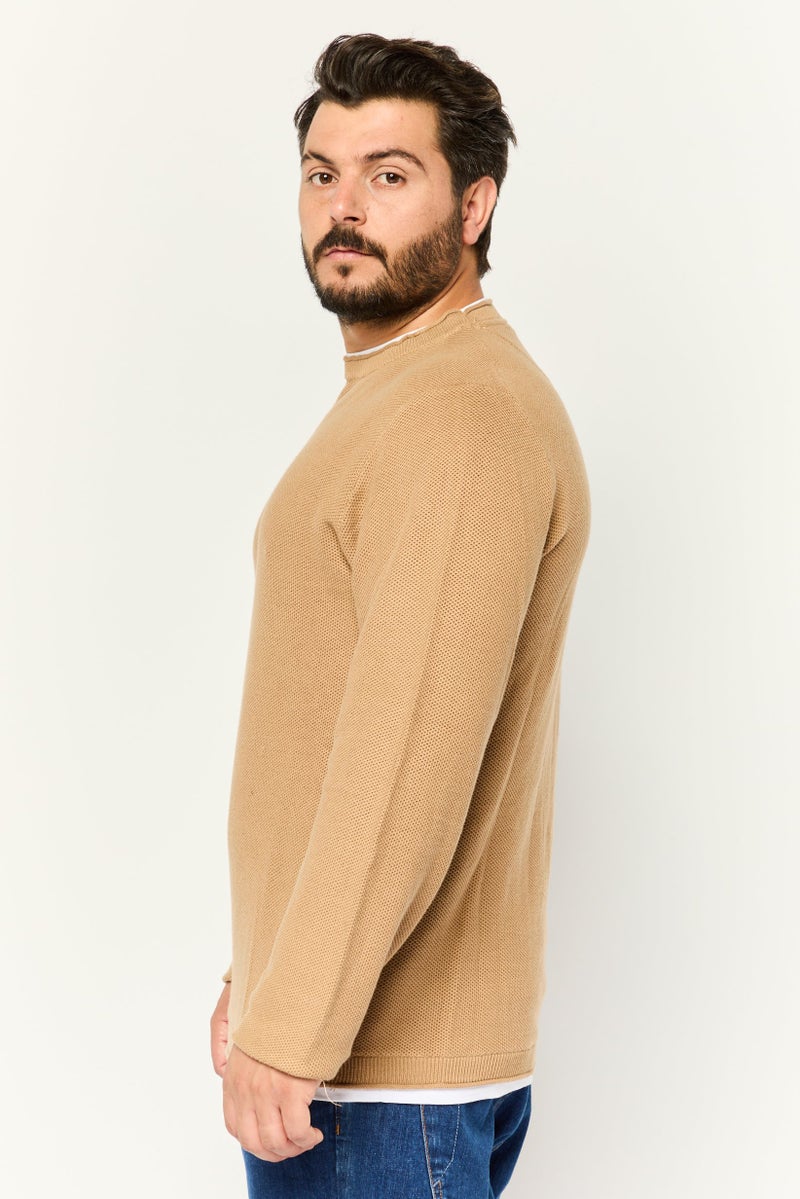 Sorbino Men Crew Neck Textured Long Sleeves Sweatshirt, Brown - Image 3