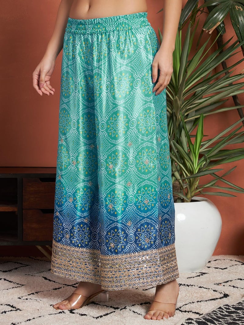 SHOPPING QUEEN Women's Silk Blend Bandhani Kurta and Palazzo Set (A583_Aqua Blue_L) - Image 5