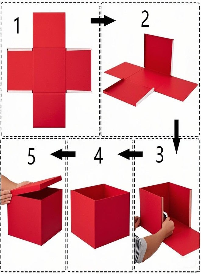 صندوق هدايا أحمر كبير جدًا من UoeRing، قطعة واحدة، مع أغطية، مقاس 13×13×7 بوصة، مناسب للهدايا وأعياد الميلاد (يتضمن شريطًا وورقًا ممزقًا وبطاقة هدايا وأظرفًا). - Image 4