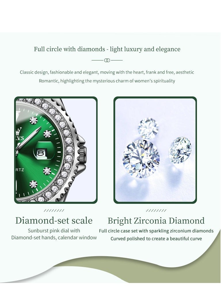 OLEVS Watches for Women Quartz Leather Water Resistant Analog Watch 34mm Green 9945 - Image 4