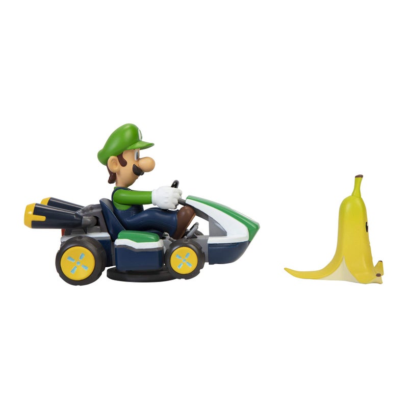 Super Mario Spin Out Mariokart Luigi Racer Vehicle with 360 Spins, Wind Up and Go! Includes One 2.5” Luigi Action Figure - Image 3