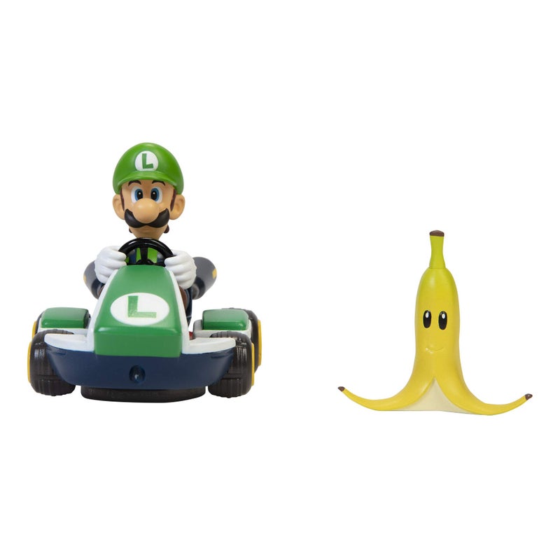 Super Mario Spin Out Mariokart Luigi Racer Vehicle with 360 Spins, Wind Up and Go! Includes One 2.5” Luigi Action Figure - Image 2