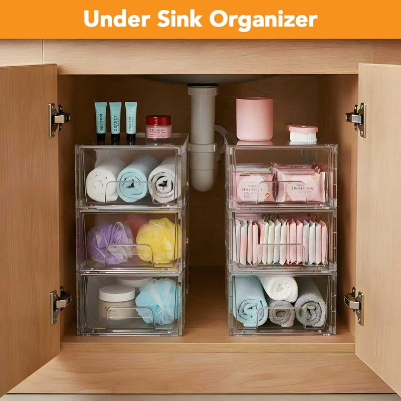 COKIHOM 2 Pack Stackable Storage Drawers,Plastic Organizers Bins, Drawers Storage with Handles and Movable Dividers for Organization and Storage in Fridge,Bathroom, Pantry, Kitchen Cabinets, Under Sink - Image 5