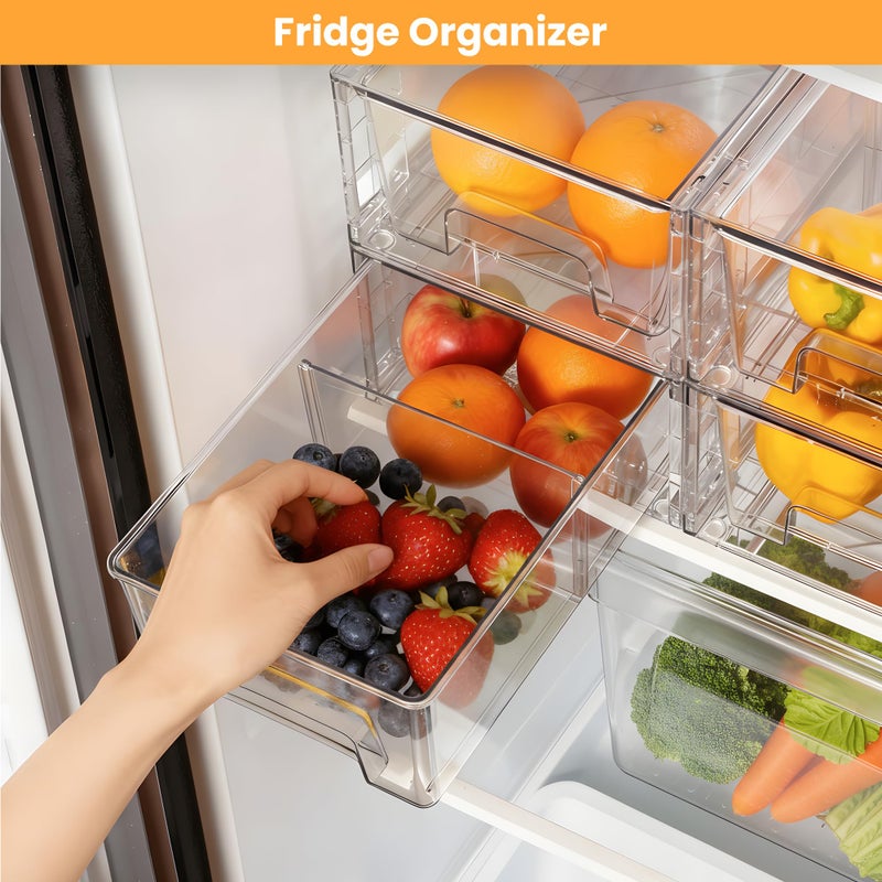 COKIHOM 2 Pack Stackable Storage Drawers,Plastic Organizers Bins, Drawers Storage with Handles and Movable Dividers for Organization and Storage in Fridge,Bathroom, Pantry, Kitchen Cabinets, Under Sink - Image 2