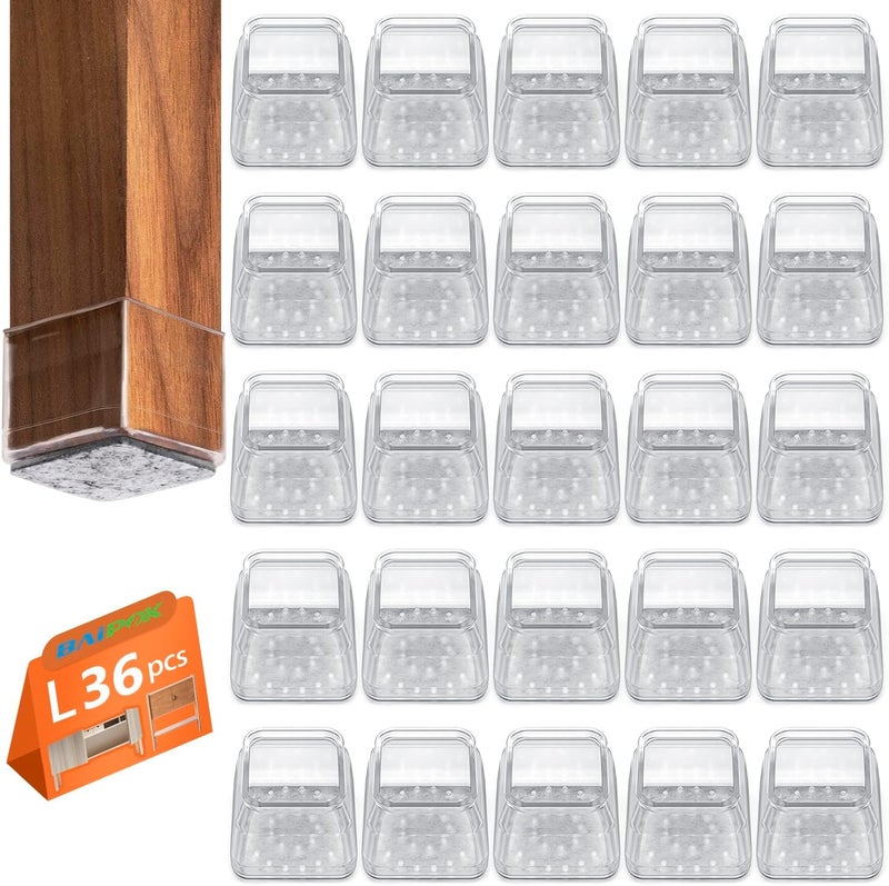 BAIPOK 36pcs Square Chair Leg Floor Protectors, Furniture Felt Pads for Hardwood Floors, Furniture Sliders for Chair Legs, Floor Protectors for Chairs, Silicone Chair Leg Caps Cover, Large, Clear - Image 1