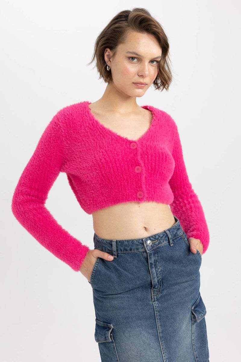 DeFacto Woman Slim Fit V-Neck Knitwear Cardigan - Image 1