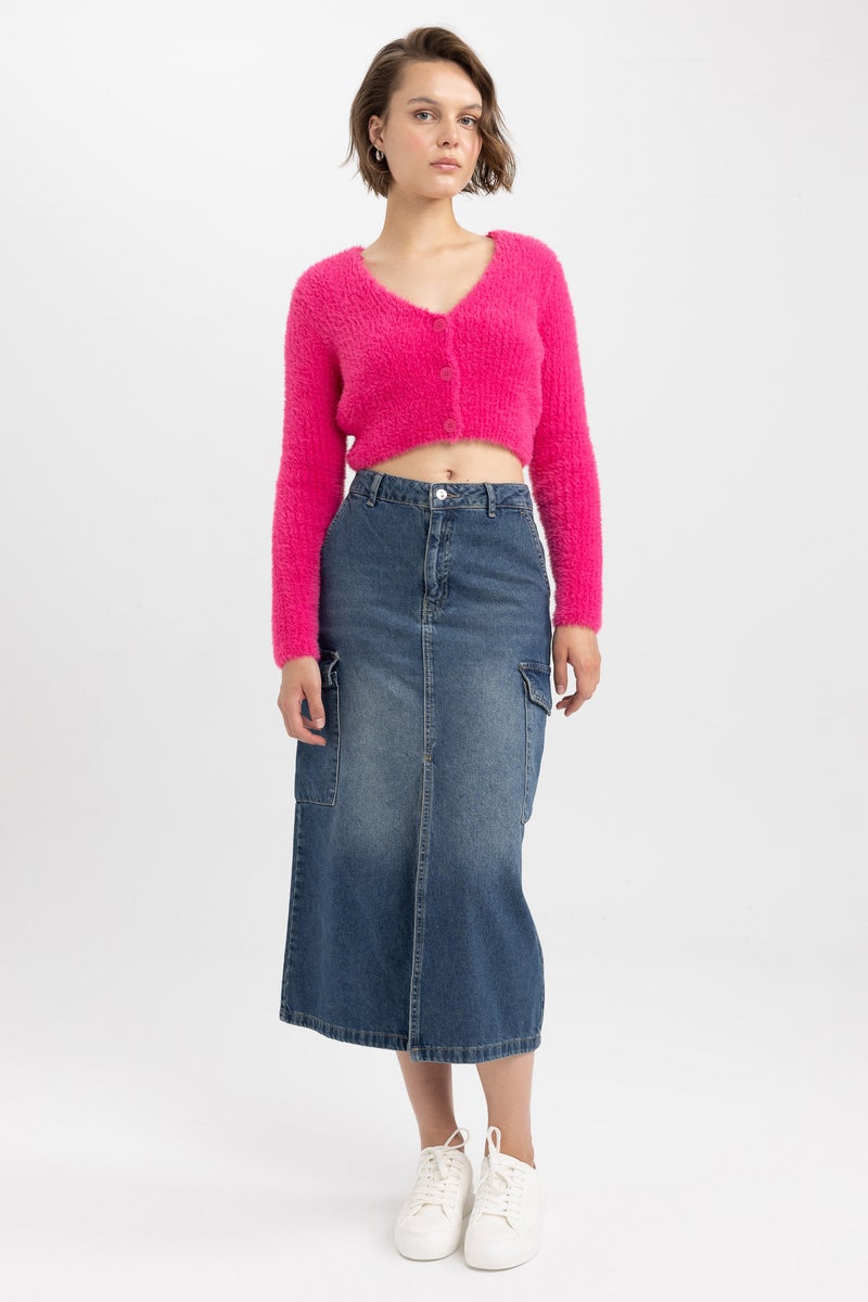 DeFacto Pink Woman Slim Fit V-Neck Knitwear Cardigan Casual - Image 2