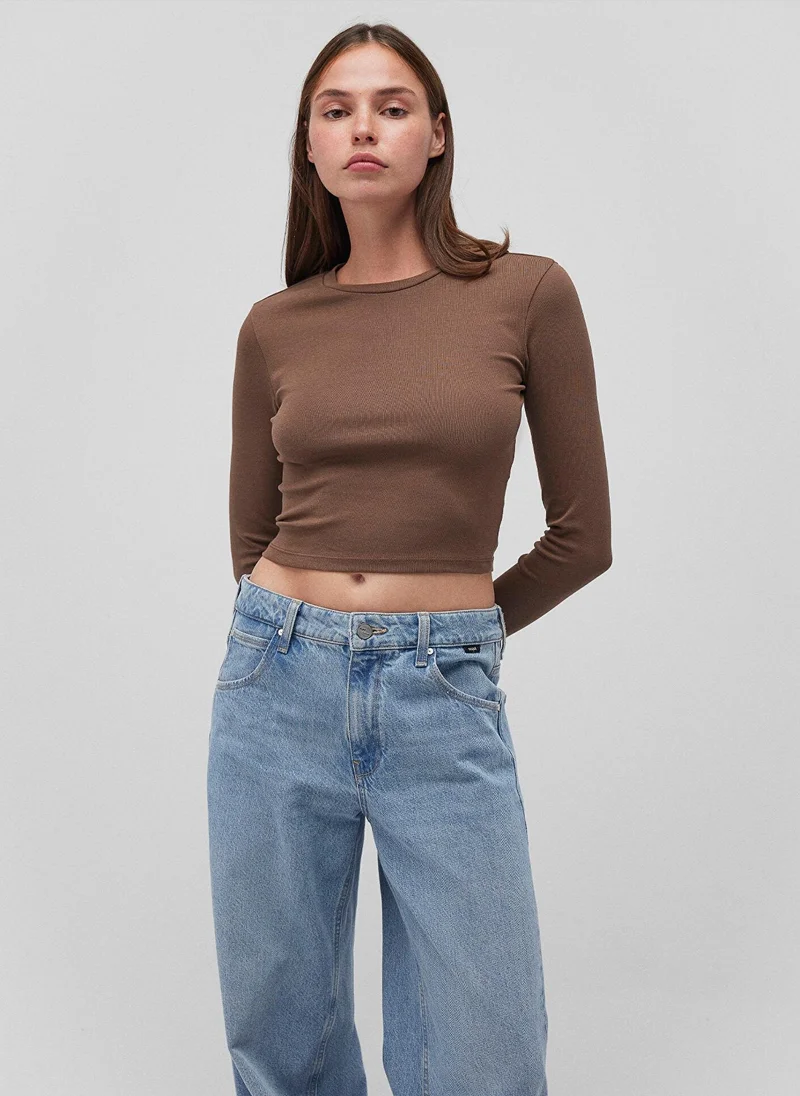 MAVI Brown Long Sleeve Crop Basic T-Shirt