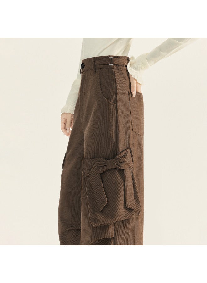 EPTISON Work Pants Women 2025 Autumn Winter New Retro Lazy Corduroy Pants Bow Pocket Design Floor-Length Pants - Image 3