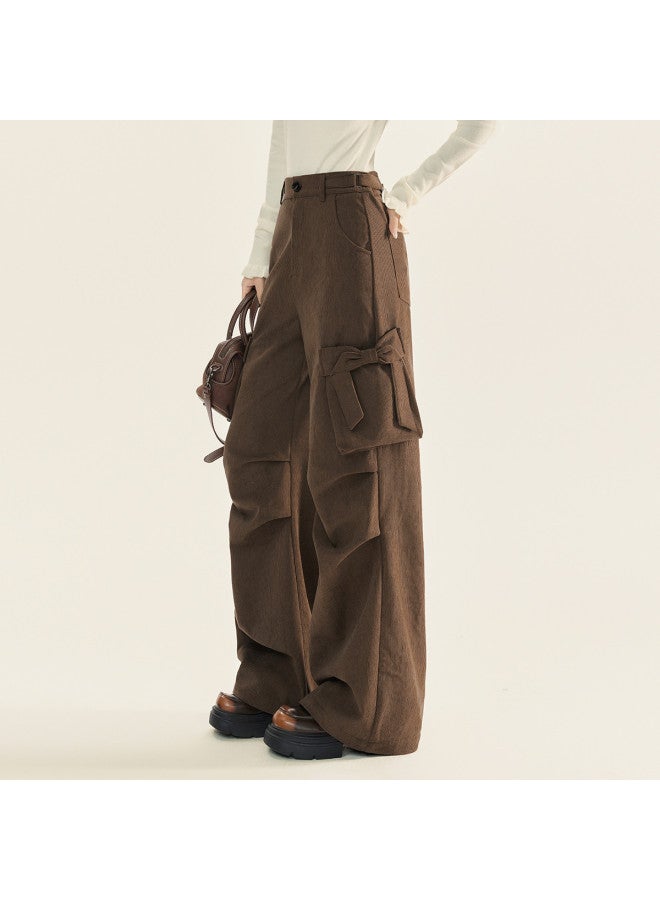 EPTISON Work Pants Women 2025 Autumn Winter New Retro Lazy Corduroy Pants Bow Pocket Design Floor-Length Pants - Image 2