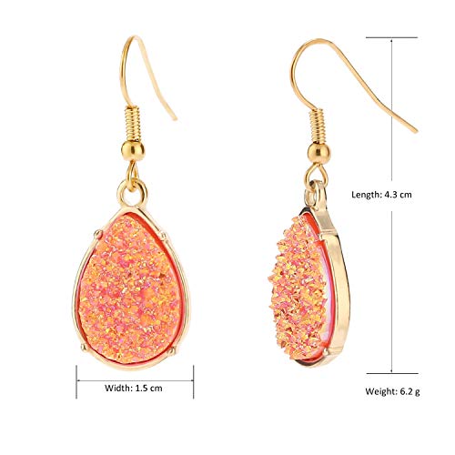 BaubleStar Chic Simulated Druzy Earrings Tear Drop Dangle Earrings for Women Orange Stone Crystal Sparkly Oval Ore Fashion Jewelry - Image 4