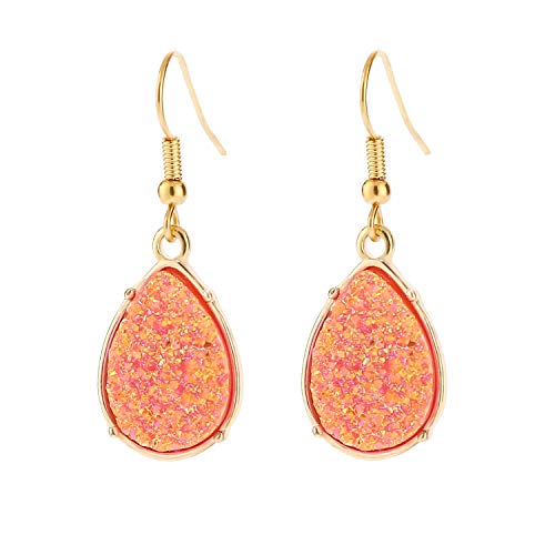 BaubleStar Chic Simulated Druzy Earrings Tear Drop Dangle Earrings for Women Orange Stone Crystal Sparkly Oval Ore Fashion Jewelry - Image 1