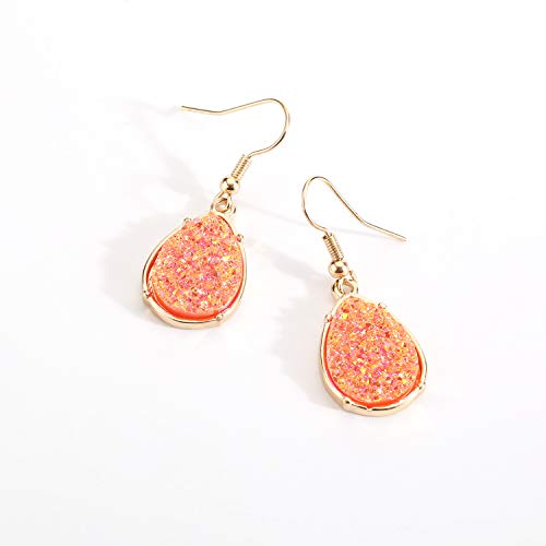 BaubleStar Chic Simulated Druzy Earrings Tear Drop Dangle Earrings for Women Orange Stone Crystal Sparkly Oval Ore Fashion Jewelry - Image 5