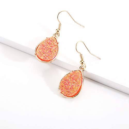 BaubleStar Chic Simulated Druzy Earrings Tear Drop Dangle Earrings for Women Orange Stone Crystal Sparkly Oval Ore Fashion Jewelry - Image 3