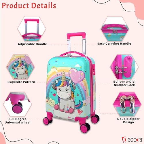 GOCART WITH G LOGO Cartoon Kid's Travel Trolley Bag Suitcase for Kids Children Rolling Case Travel Bags (Design-7, Medium) - Image 4