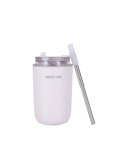 GREEN LION Vacuum Travel Mug Lite 280 ML / Stainless Steel Material / Keep 6hrs Hot / 280ml Capacity / Cup Holder Friendly / Food Grade Silicone Straw / Keep 12hrs Cold - White  - Image 1